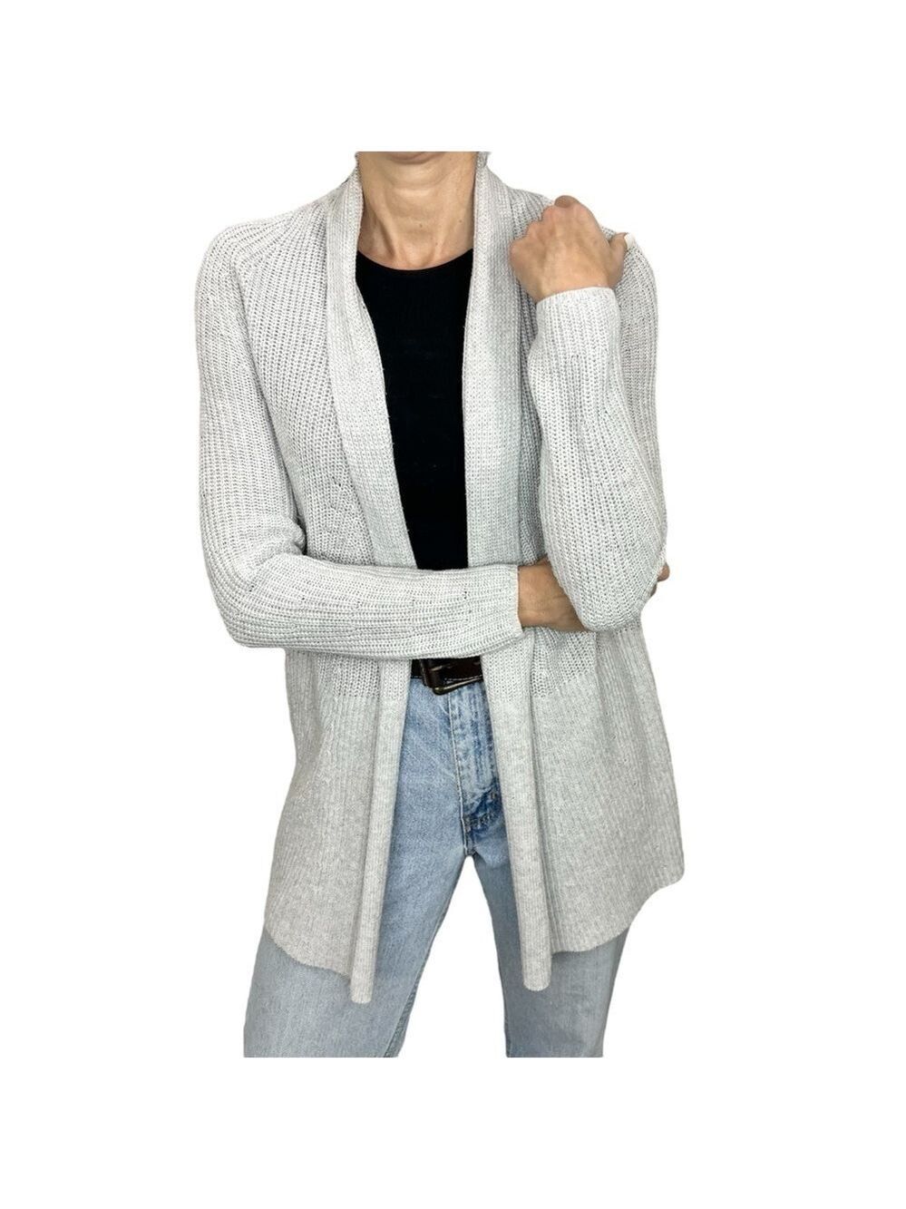 Simons Contemporaine cotton blend grey open front tunic cardigan sweater XS